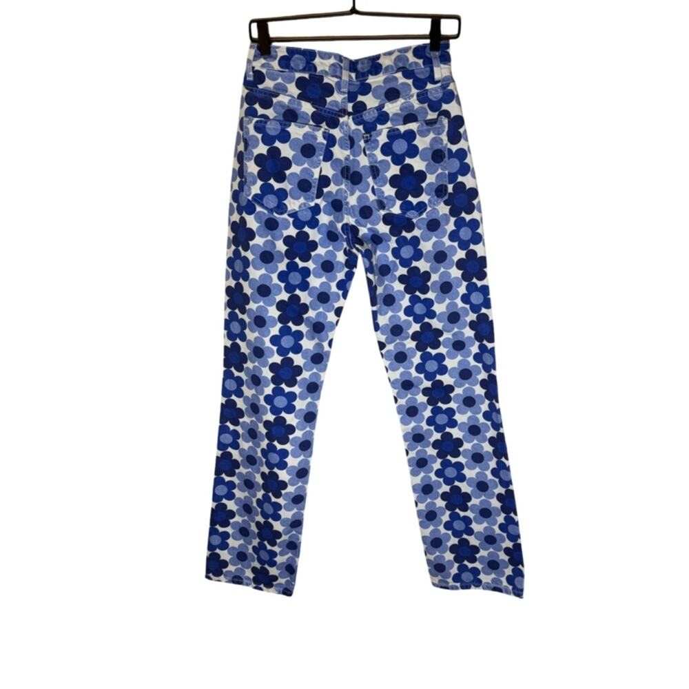 Zara Blue Floral Print Wide Leg Jeans Y2K Retro Cotton Denim 4 - Picture 6 of 8